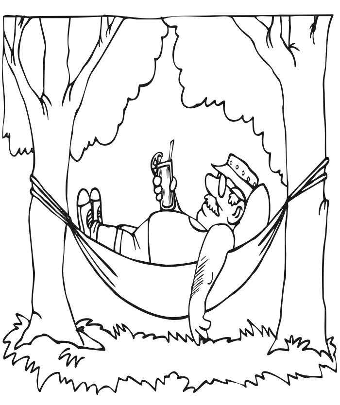 Hammock coloring page elderly man in hammock