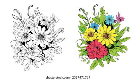 Sketch contour bouquet pansy flowers sketch stock vector royalty free