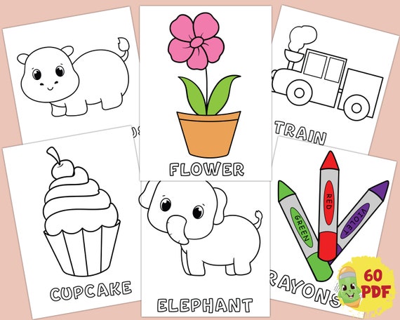 Big picture coloring book for kids simple coloring pages printable coloring book animals things activity coloring sheets for children instant download