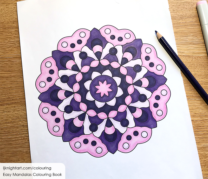 Pink and purple easy mandala colouring page lj knight art