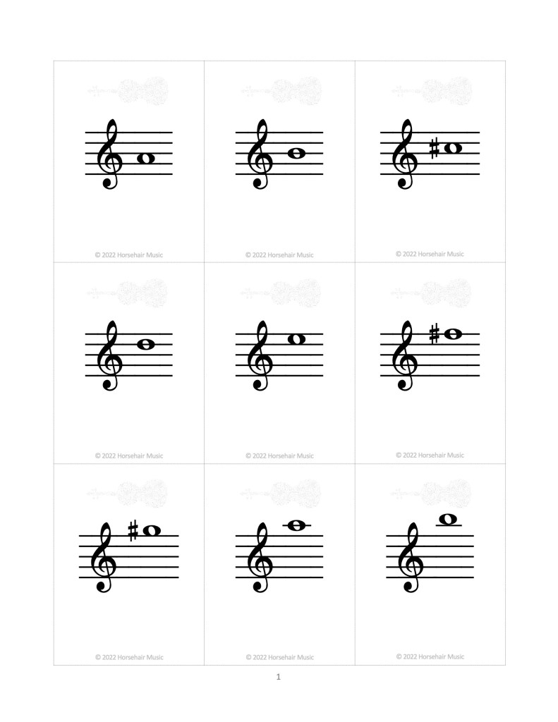 Treble clef flashcards for violin