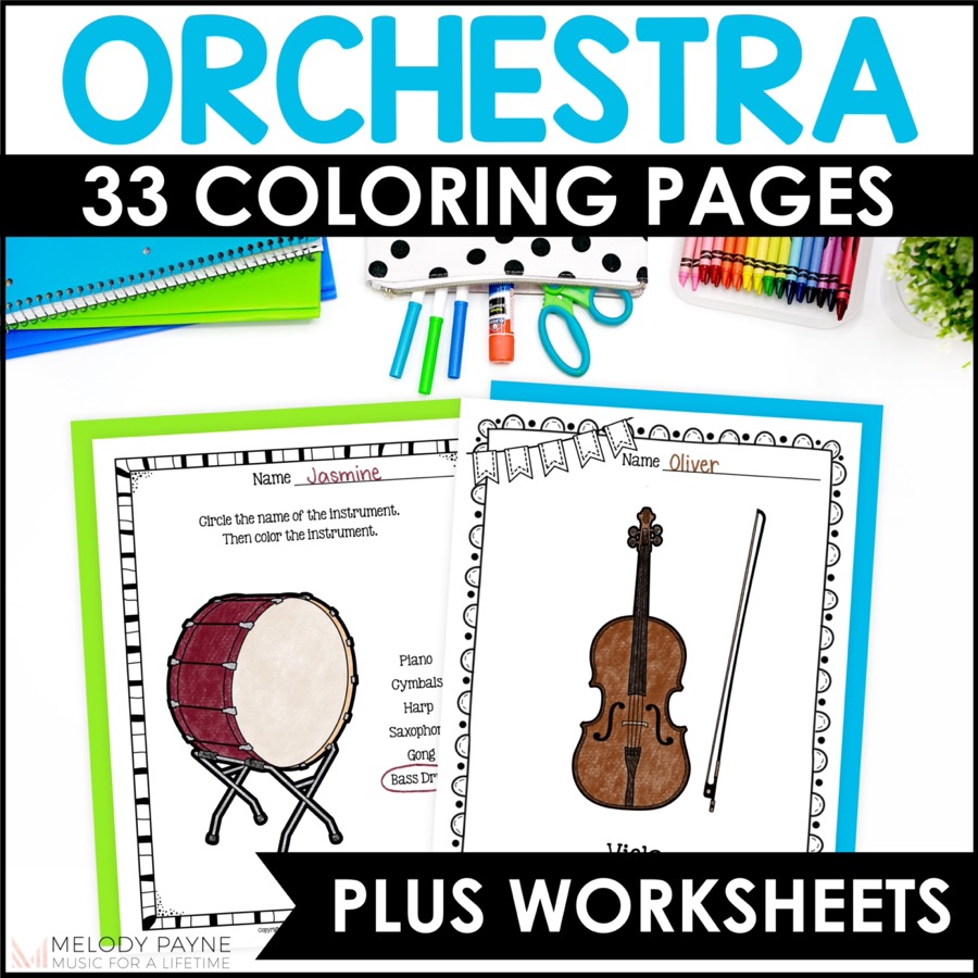 Classroom percussion instruments music coloring pages and worksheets for elementary music