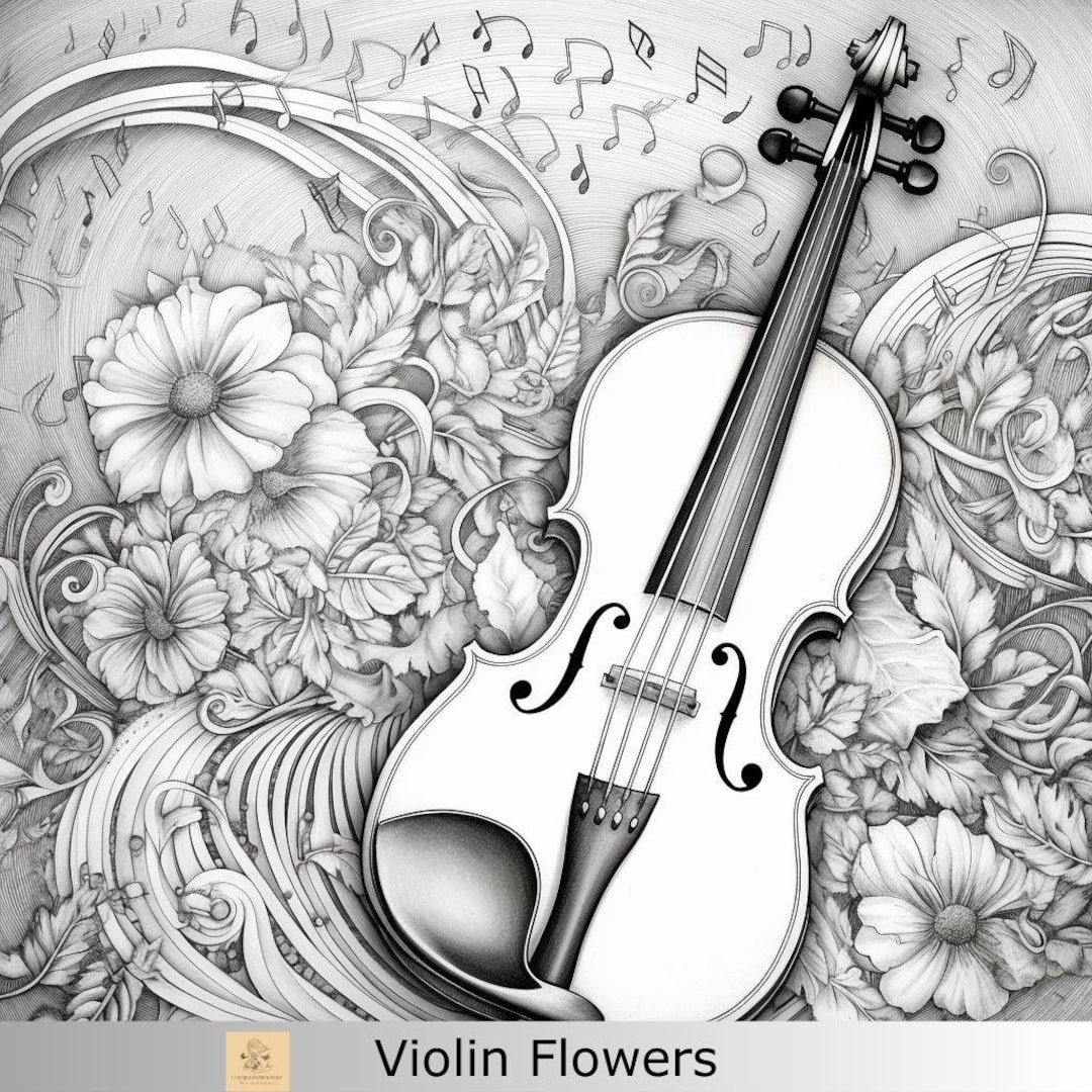 Greyscale violin printable coloring page printable adult coloring pagedownload greyscale instrument violin images