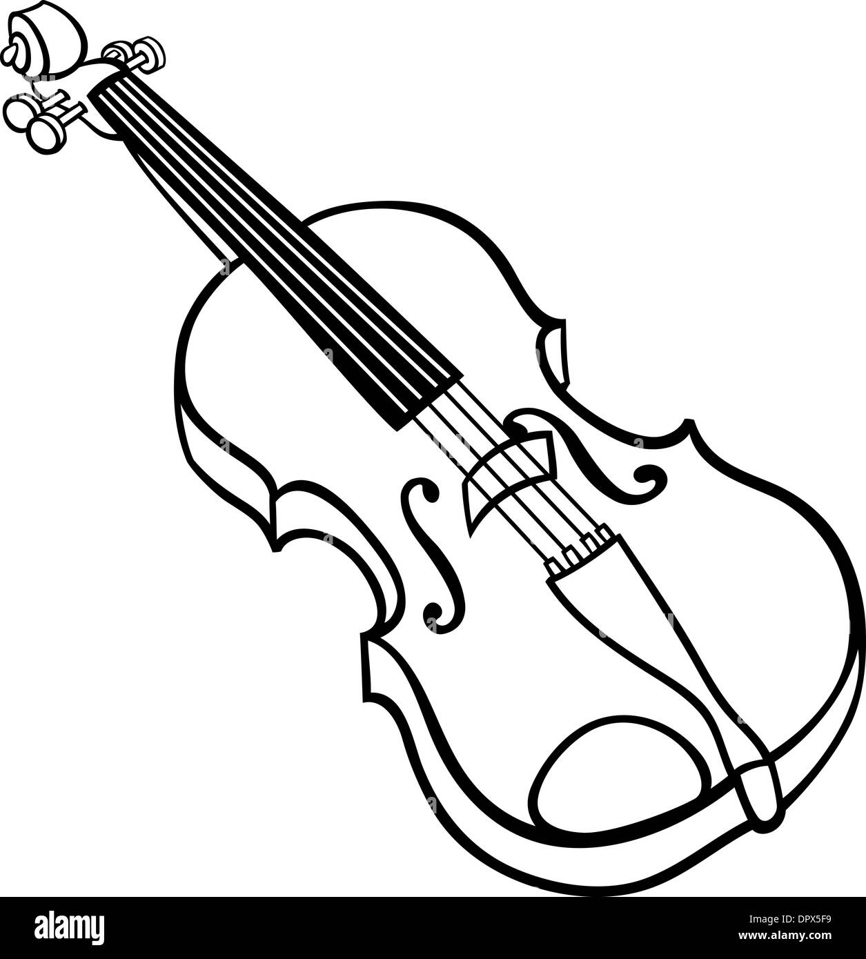 Black and white cartoon illustration of violin musical instrument clip art for coloring book stock photo