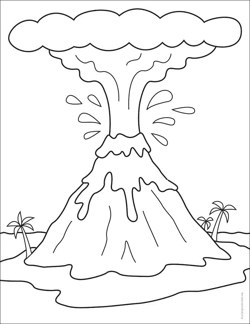 Easy how to draw a volcano tutorial video volcano coloring page