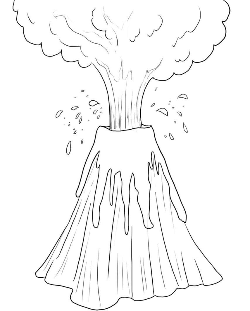 Print volcano for kids coloring page
