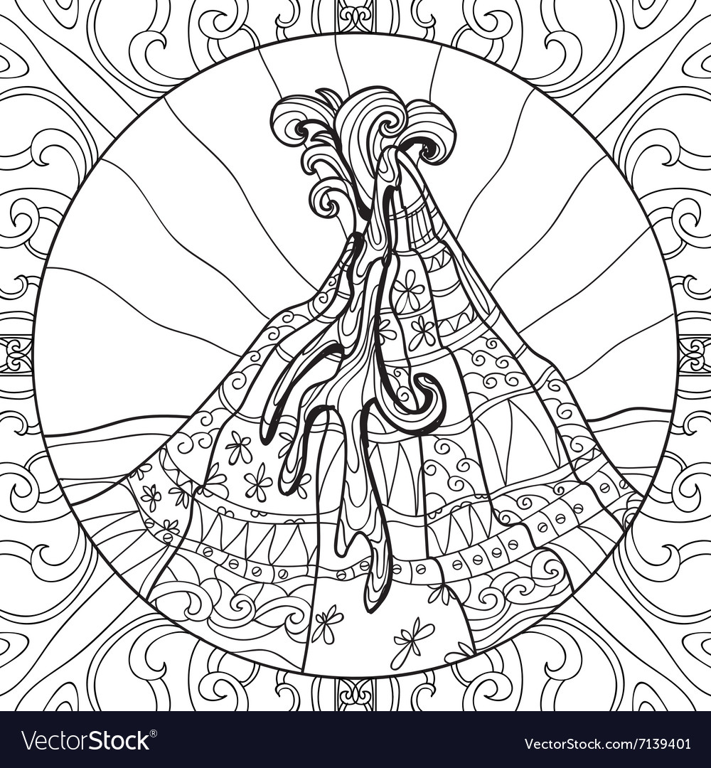 Coloring page with volcano royalty free vector image