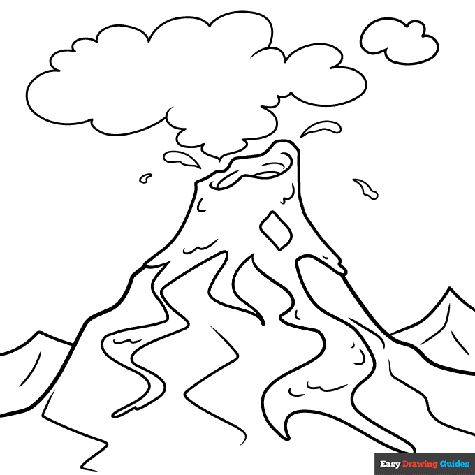 Cartoon volcano coloring page easy drawing guides