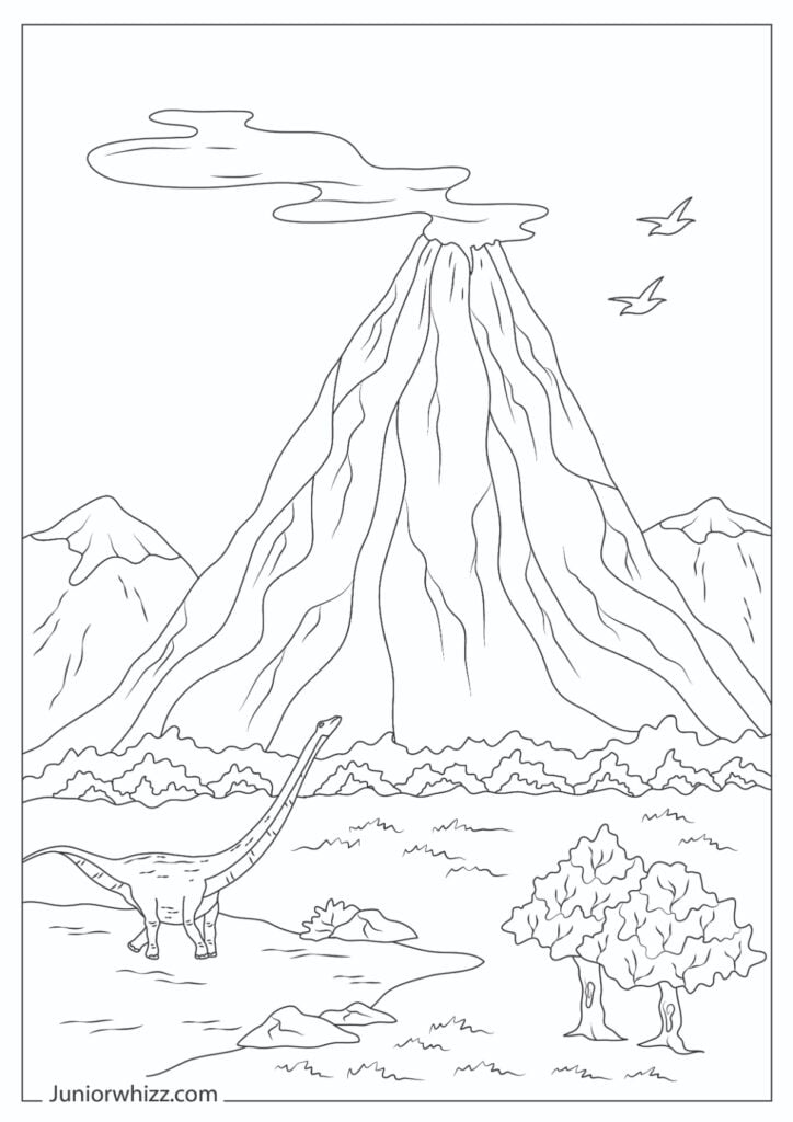 Volcano coloring pages with book printable pdfs