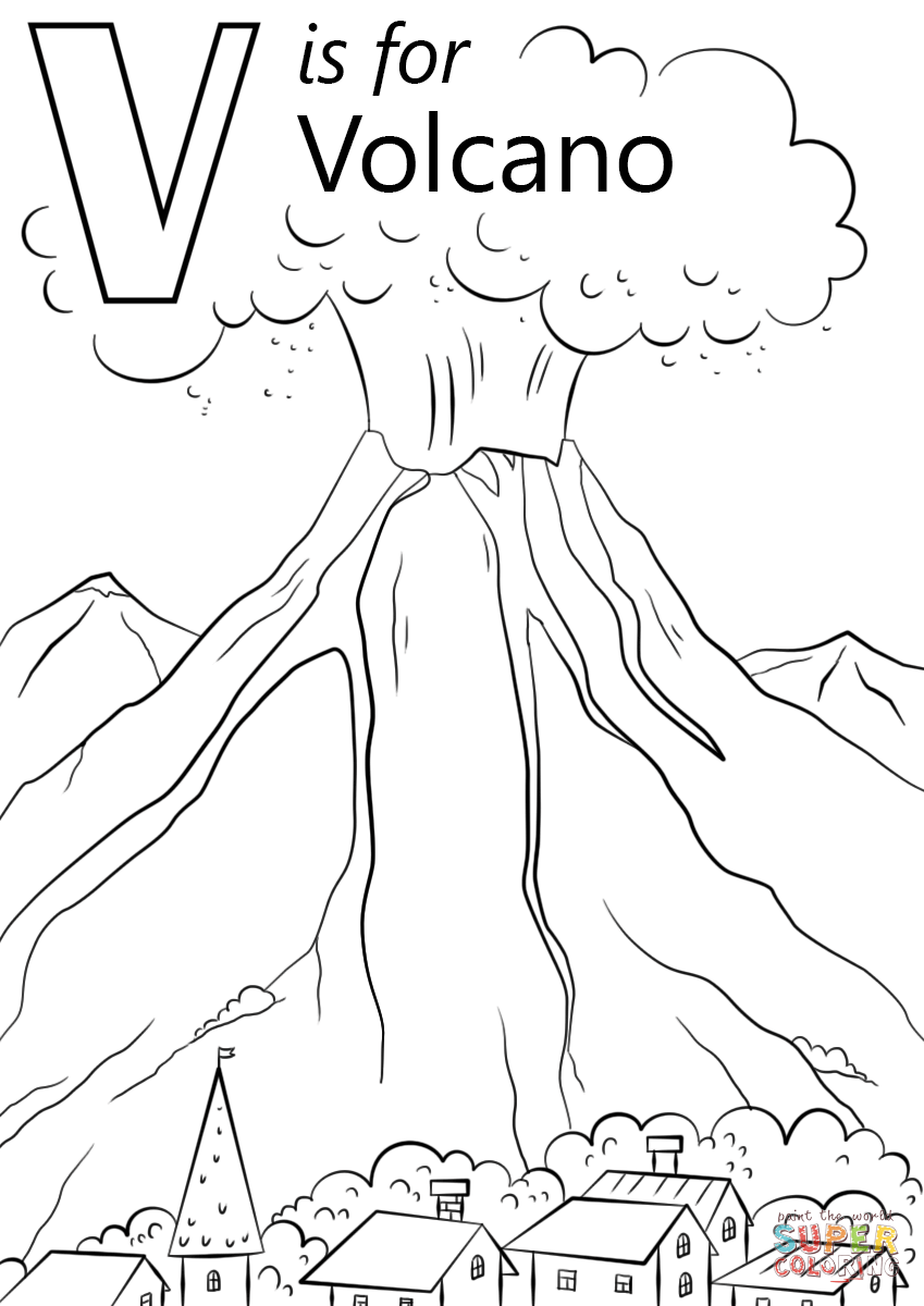 V is for volcano coloring page free printable coloring pages
