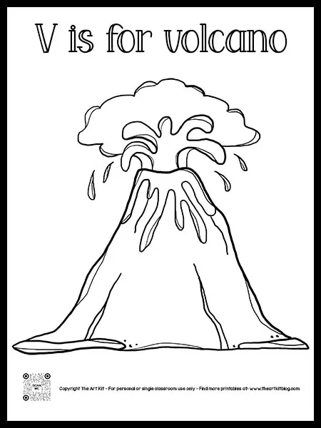 V is for volcano coloring page free printable â the art kit