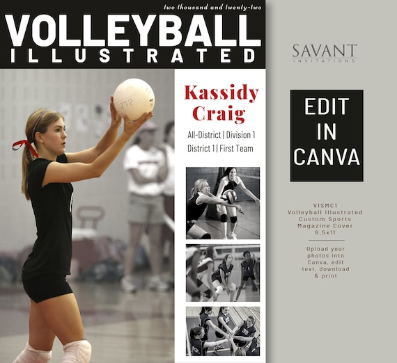 Volleyball magazine cover template personalized sports template editable graduation gift canva template vismc