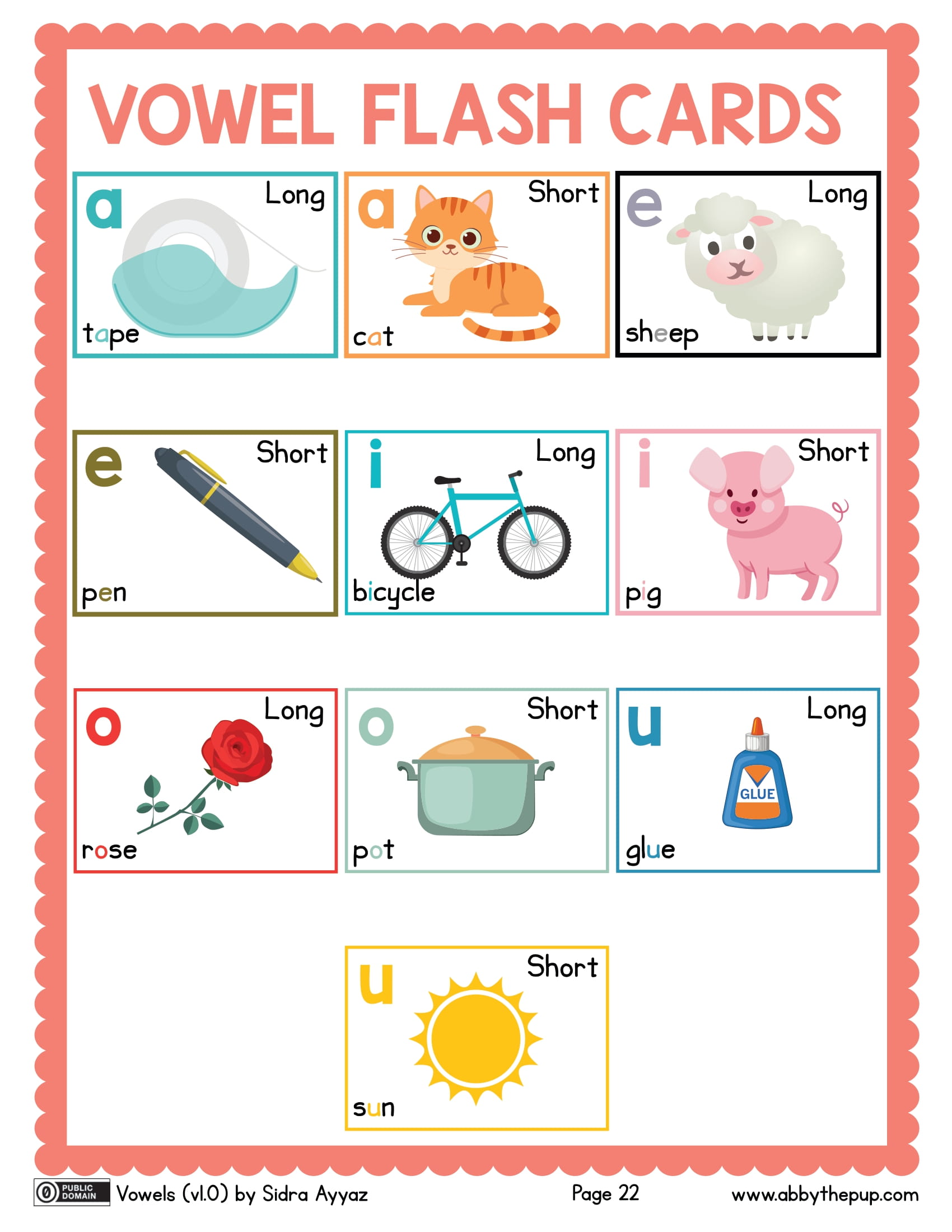English vowel flash cards free printable puzzle games