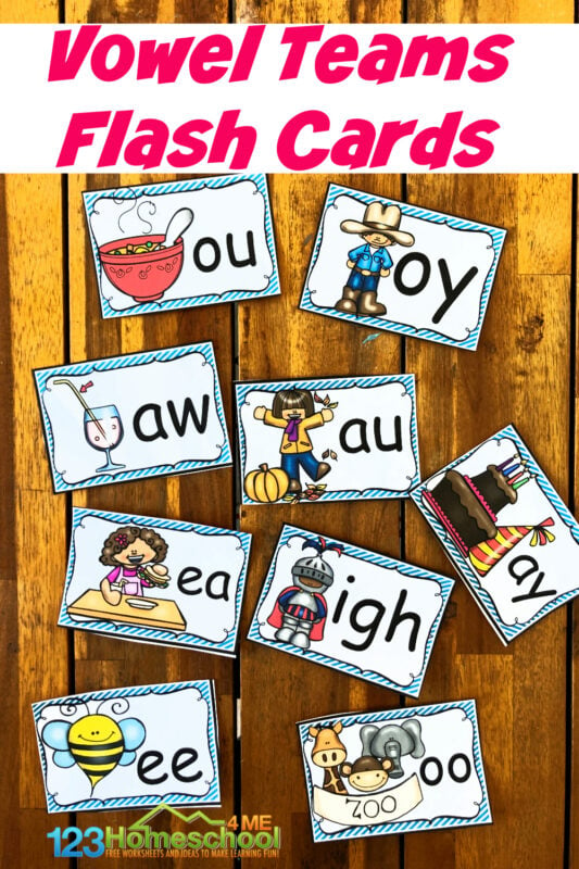 Free printable vowel team flashcards