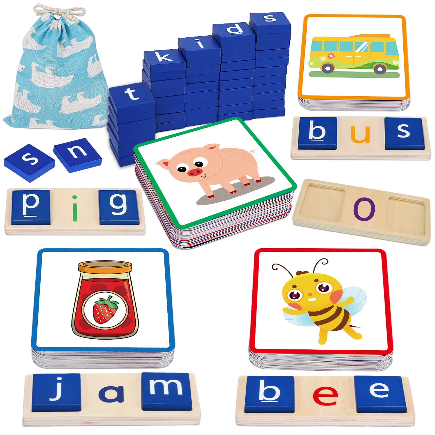 Wooden vowel learning toys with sight word flash cards kindergarten classroom must haves cvc words spelling games preschool learning activities educational toys for year old