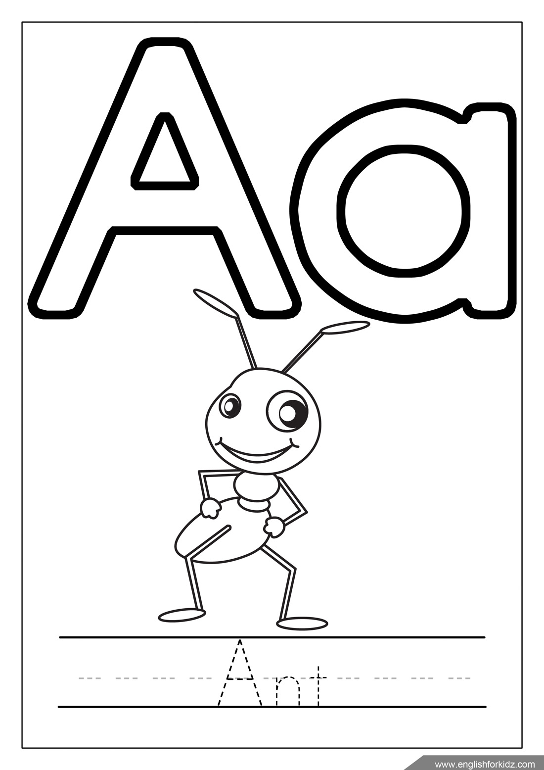 English for kids step by step letter a worksheets flash cards coloring pages