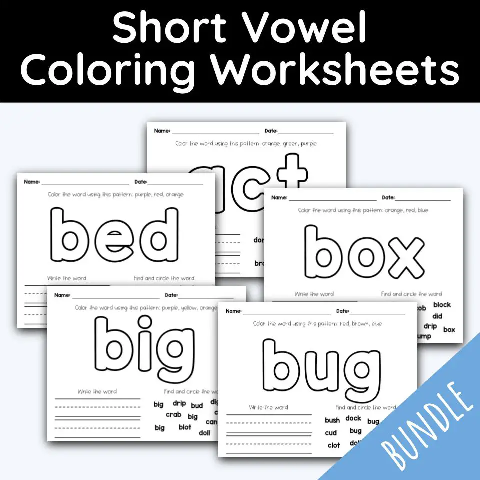 Short vowel coloring worksheets packet