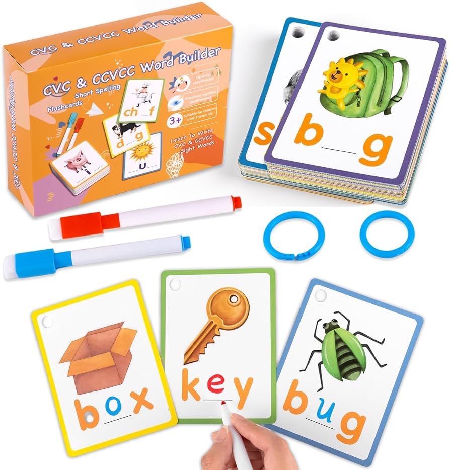Alened phonics sight words flash cards kindergarten cvc word games short vowel spelling flashcards to read write montessori educational toy for toddlers preschool learning activities toys games