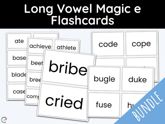 Long vowels magic e flash cards first grade second grade homeschool printable learning materials phonics flashcards