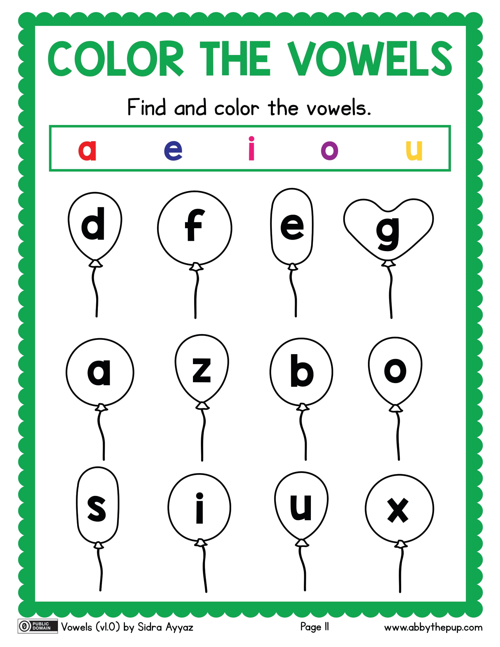 Color the vowels free printable puzzle games