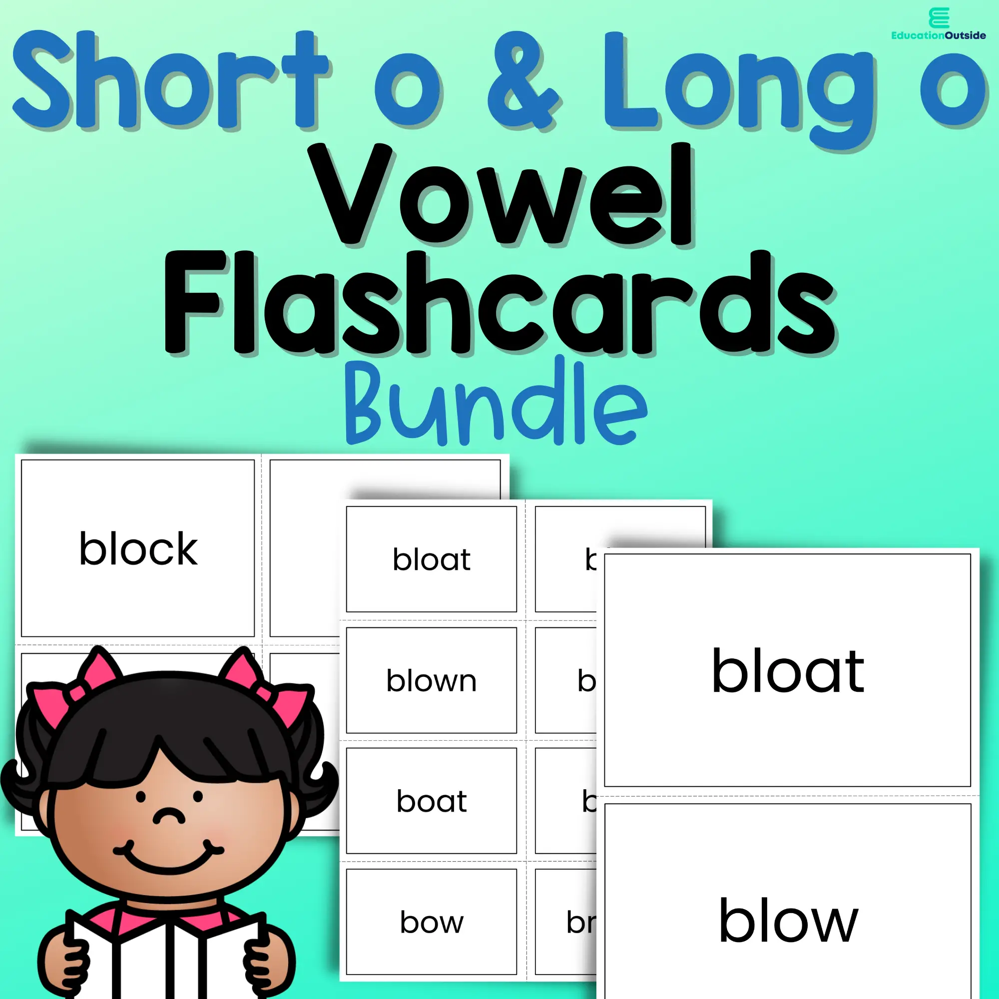Short o long o vowel flashcard packet