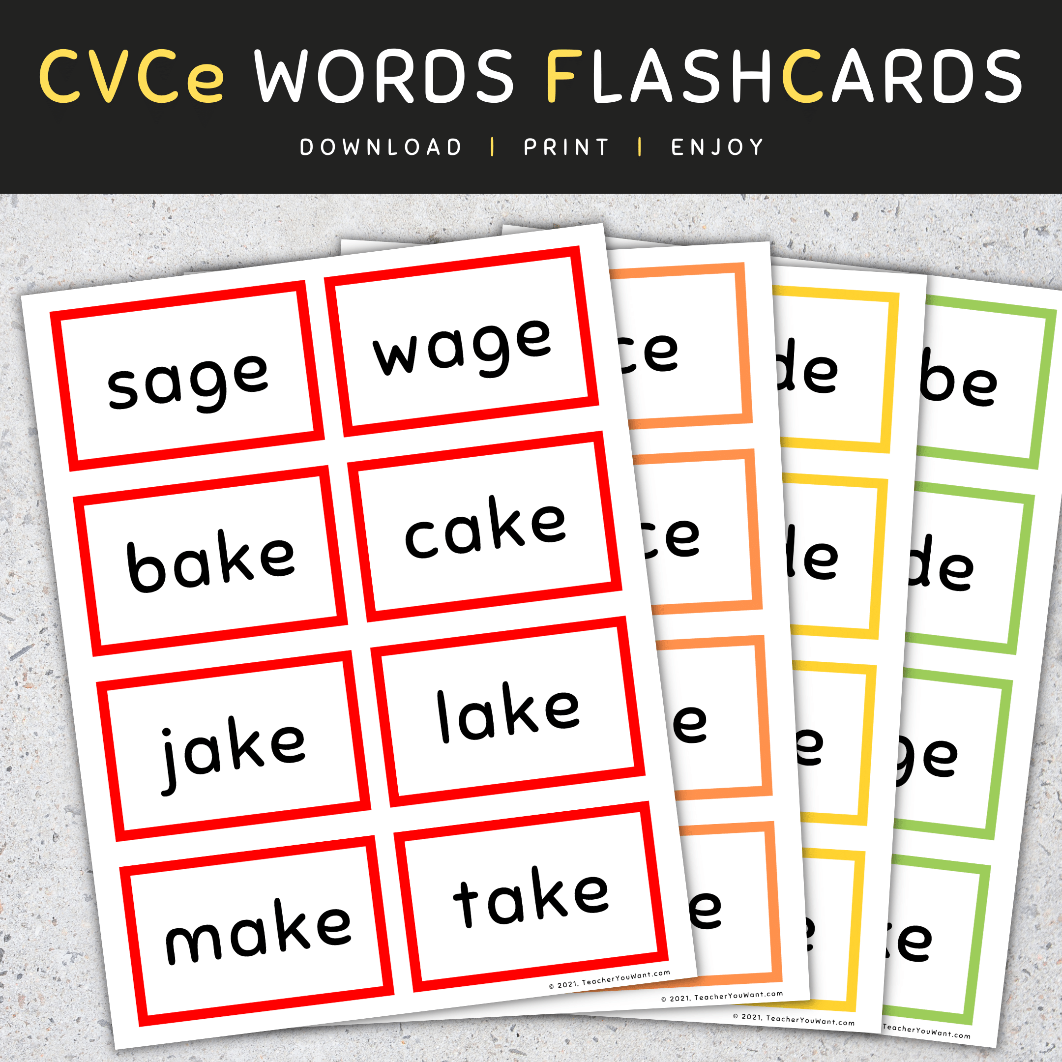 Cvce words flash cards long vowels a i o u cvce words list set made by teachers