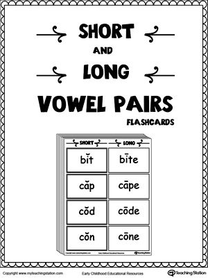 Free short and long vowel pairs flashcards vowel lessons sight word worksheets phonics