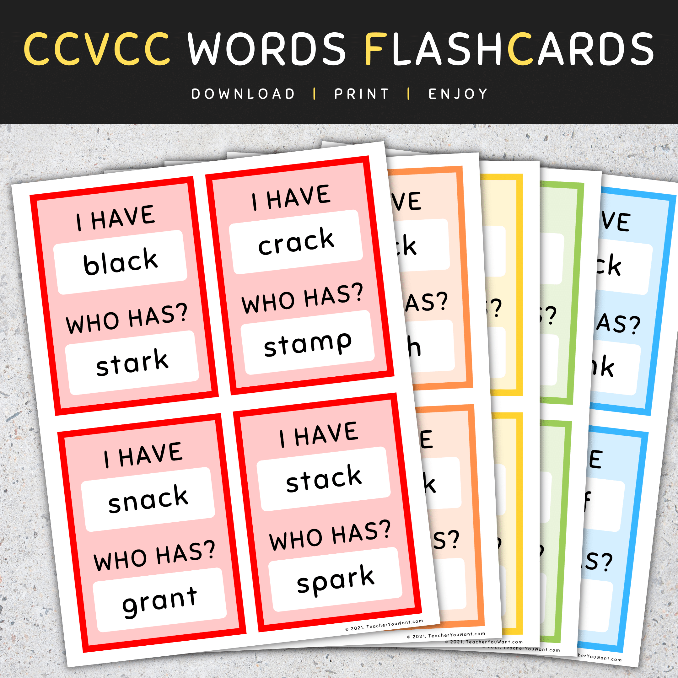 Ccvcc words flash cards i have who has short vowels a e i o u set made by teachers