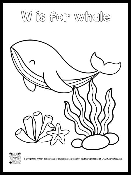 Letter w is for whale coloring pages â bubble font â the art kit