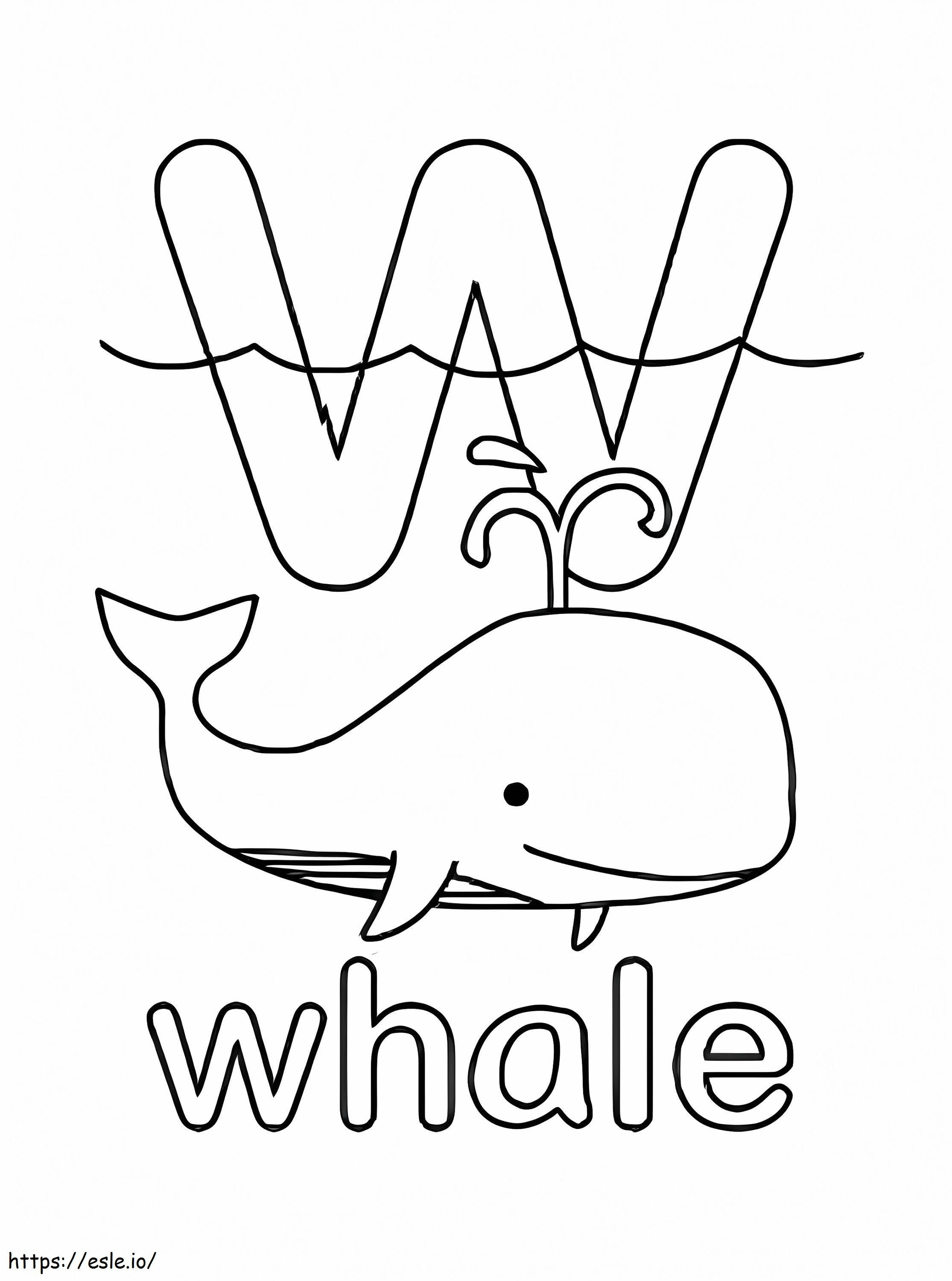 Whale swimming letter w coloring page
