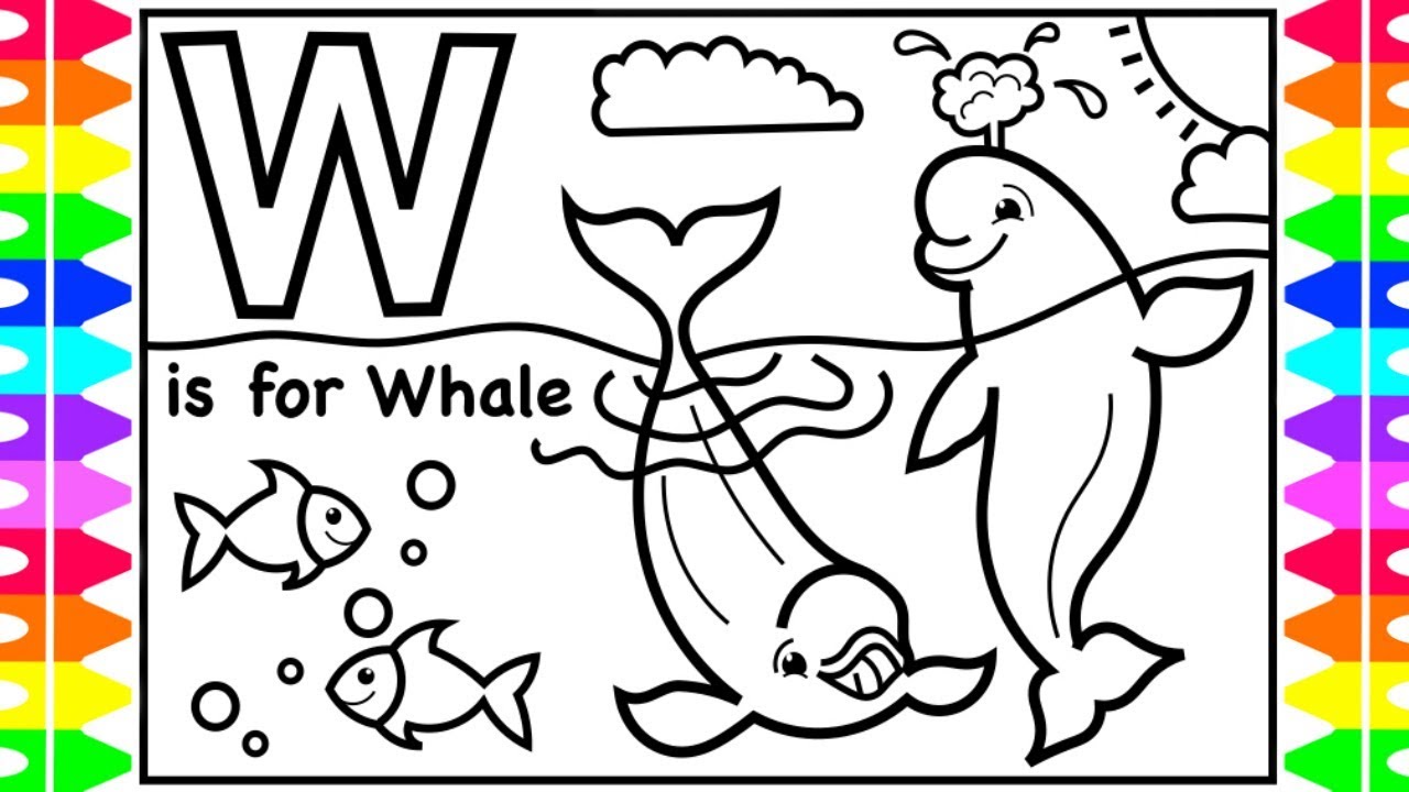 Abc w is for whale beluga whale fun coloring page learning colors videos for kids