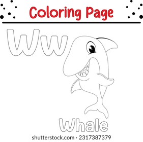 W whale animals names alphabet coloring stock vector royalty free