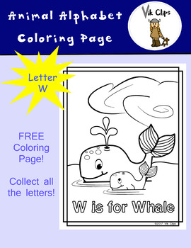 Animal alphabet coloring pages w is for whale by vik clips tpt