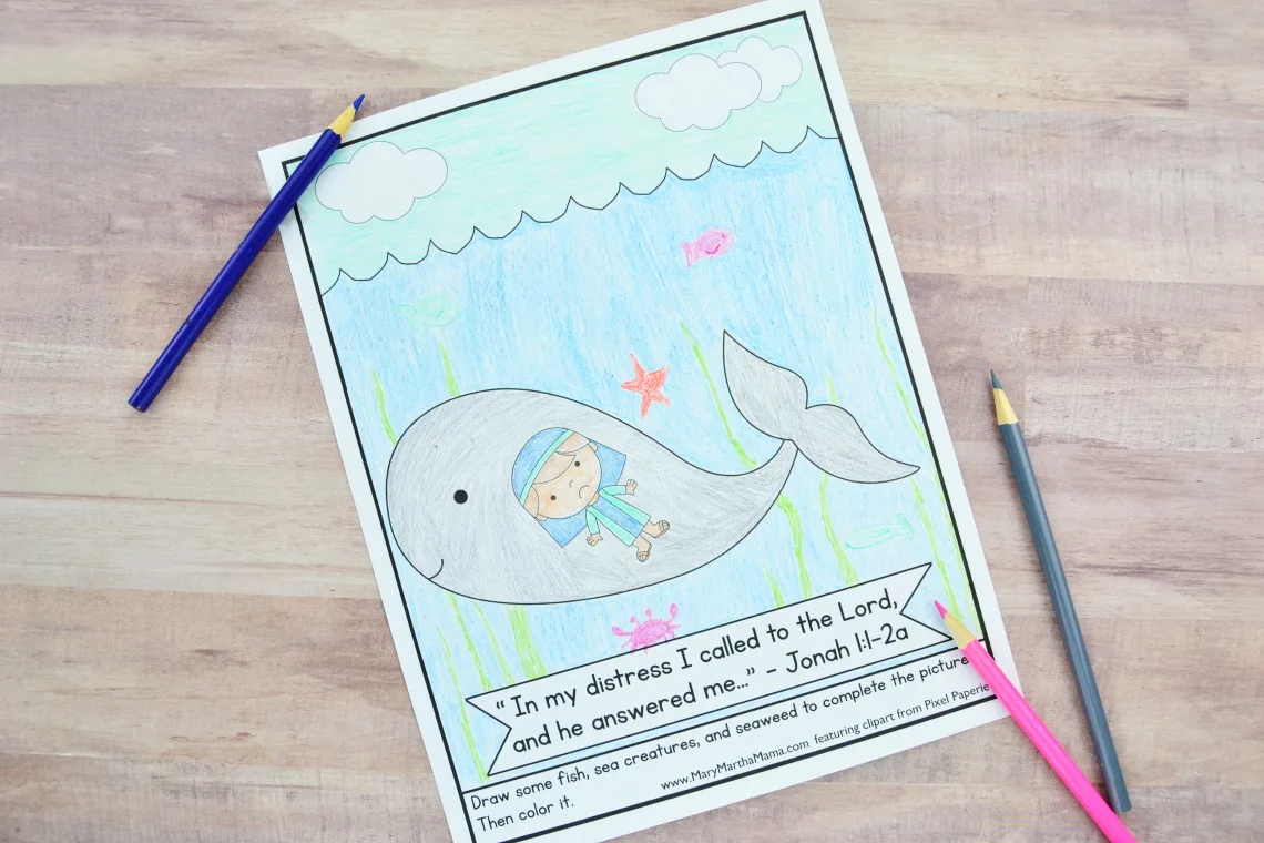 Jonah and the whale coloring page free printable â mary martha mama