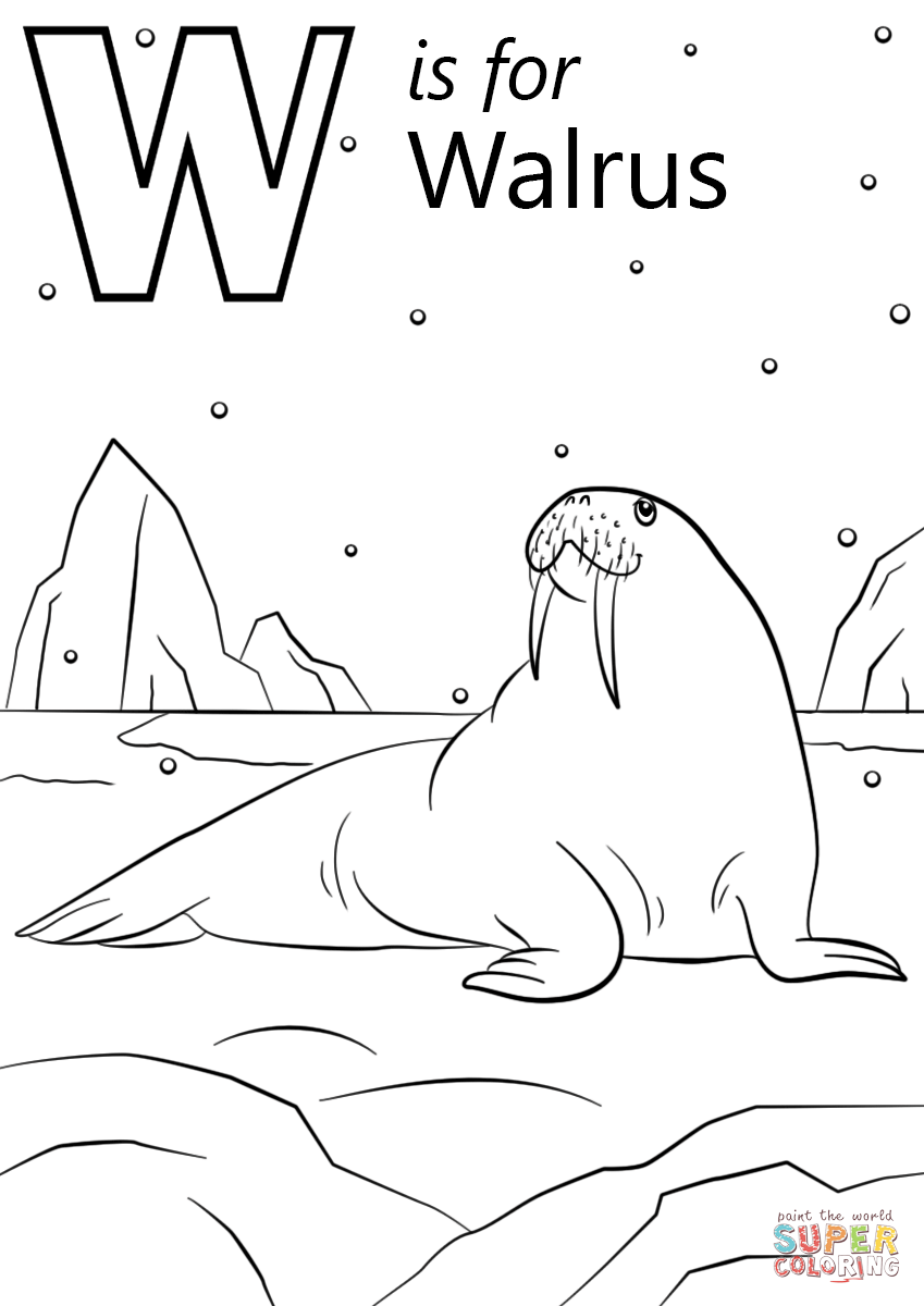 W is for walrus coloring page free printable coloring pages