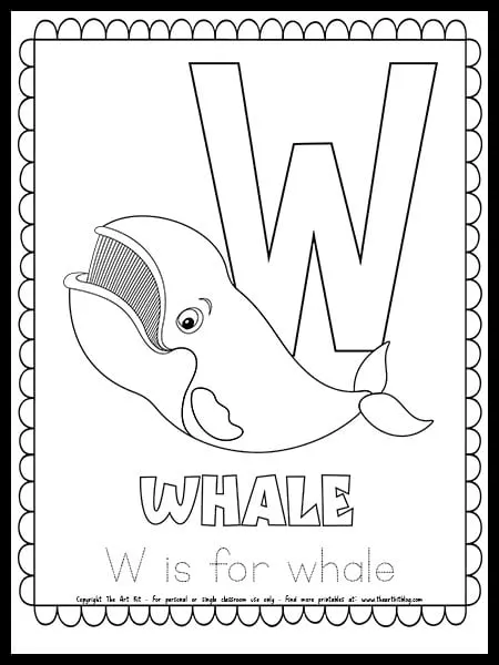 Letter w is for whale free printable coloring page â the art kit