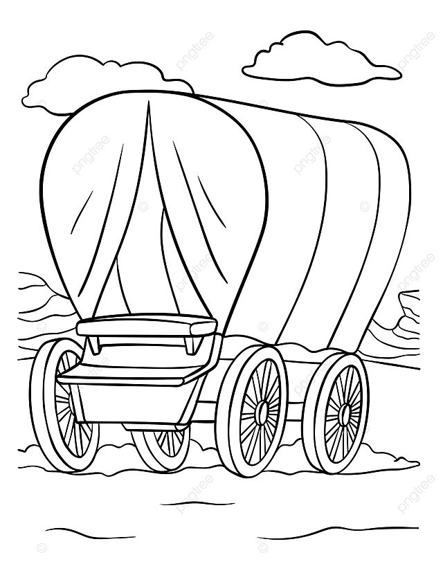 Cowboy covered wagon coloring page for kids colouring book illustration line vector colouring book illustration line png and vector with transparent background for free download