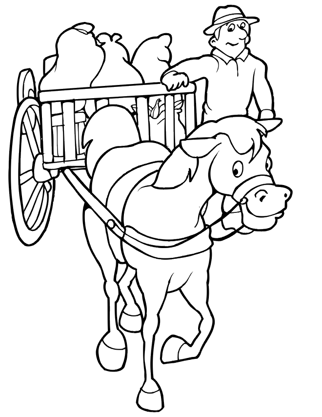 Horse and wagon coloring page horse pulling farmers wagon