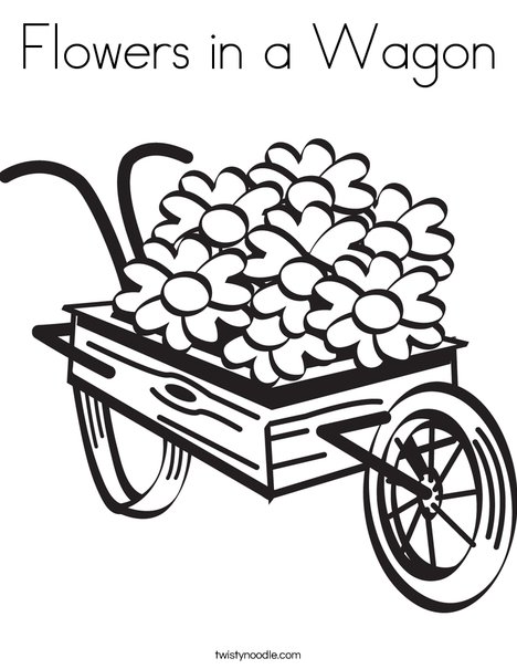 Flowers in a wagon coloring page