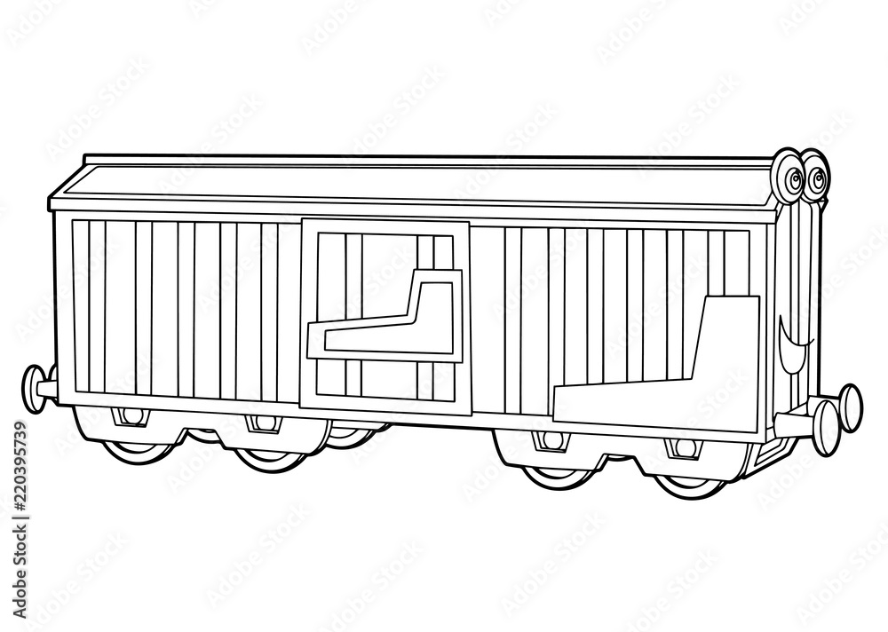 Cartoon scene with train wagon on white background