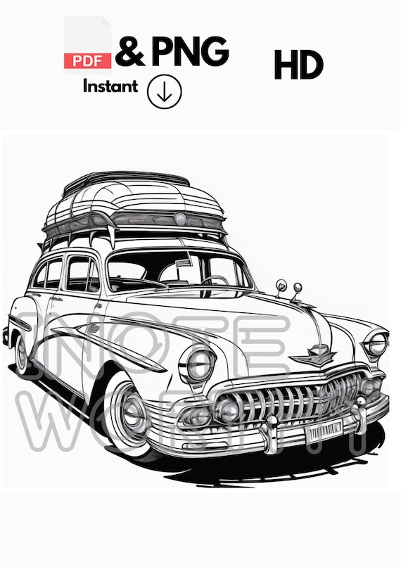 Vintage coloring page car coloring pages i supercars coloring pages printable adult kids coloring pages instant download grayscale