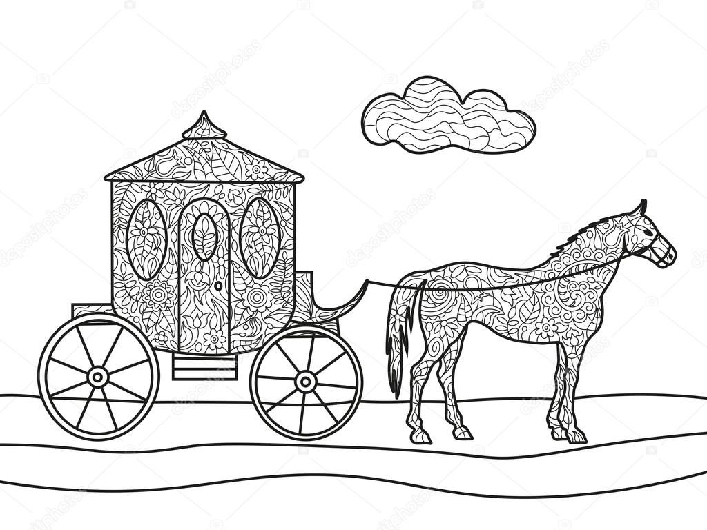 Carriage with horse coloring book vector stock vector by alexanderpokusay