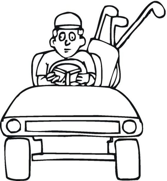 Golfer is driving golf cart coloring page