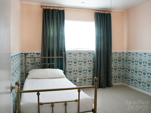 How to use bird wallpaper below a chair rail in a bedroom