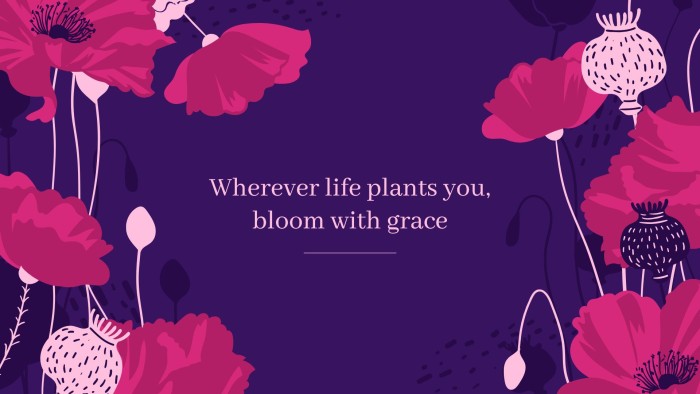Free purple and pink floral background with quote