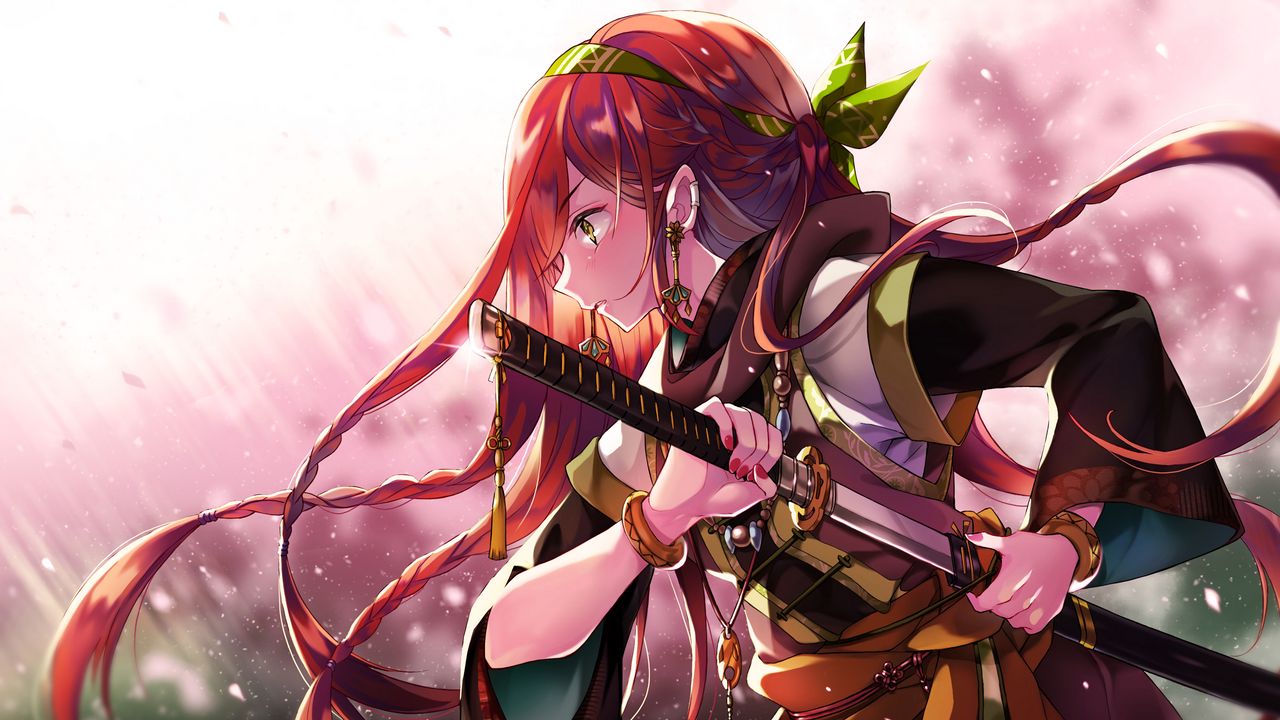Download wallpaper x girl sword warrior anime hd hdv p hd background