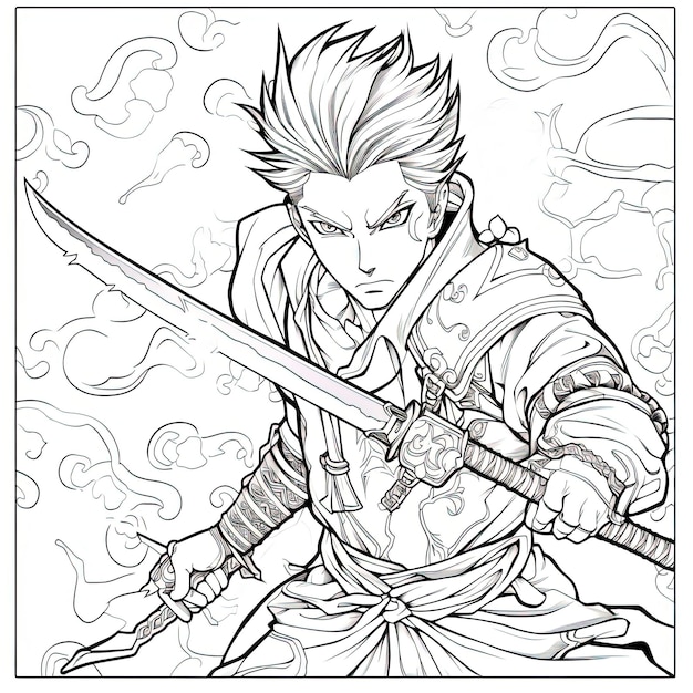 Premium photo a coloring page of a warrior with a sword in his hand