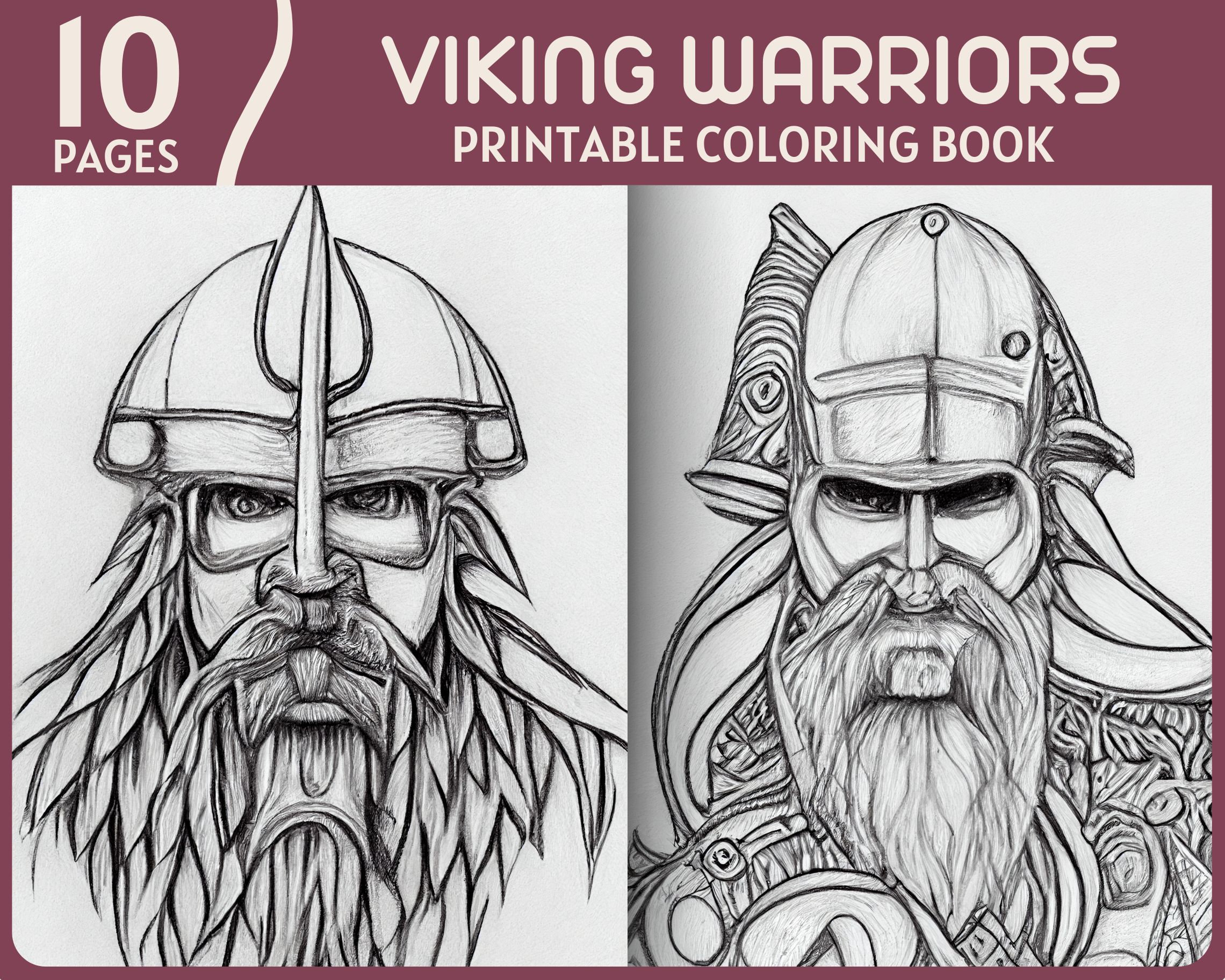 Viking warriors coloring pages vikings warriors realistic illustrations coloring book digital printable fighter coloring page