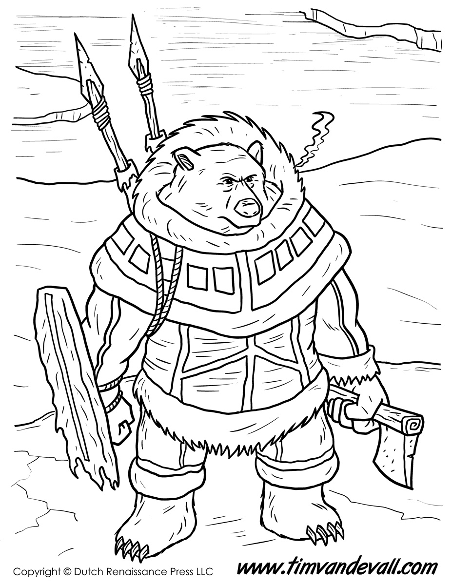 Warrior bear coloring page â tims printables