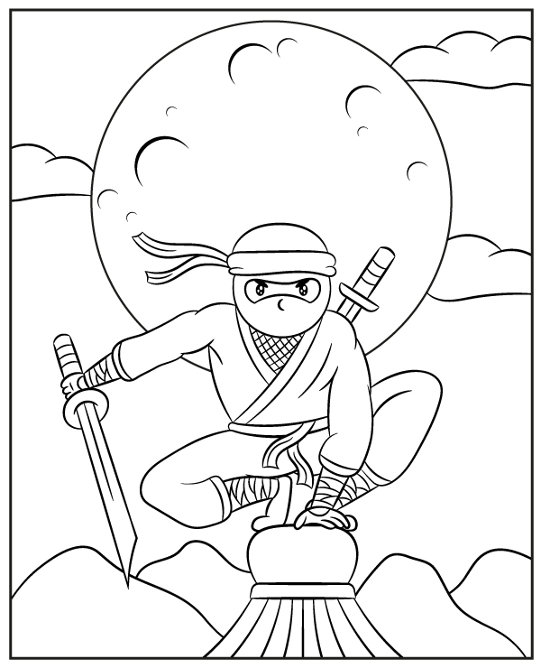 Ninja with a sword coloring page